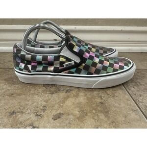 Van's iridescent Rainbow Slip-ons MEN 9.0 U.s Checkerboard Pattern Multi-Color